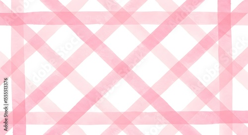 Pink Plaid Watercolor Pattern on White Background