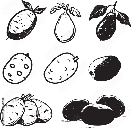 Set of Potato icon clean simple silhouette