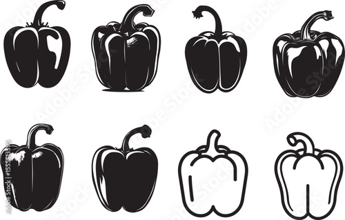 Set of Bell Pepper icon clean simple silhouette