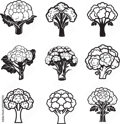 Set of Cauliflower icon clean simple silhouette