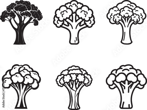 Set of Broccoli clean simple silhouette