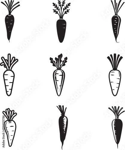 Set of Carrot icon clean simple silhouette