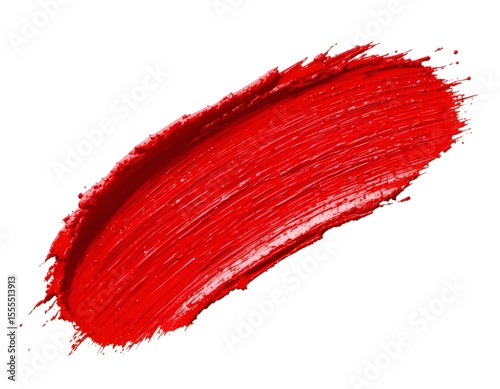 A close up shot of a vibrant red paint smear isolated against a stark white background in studio light