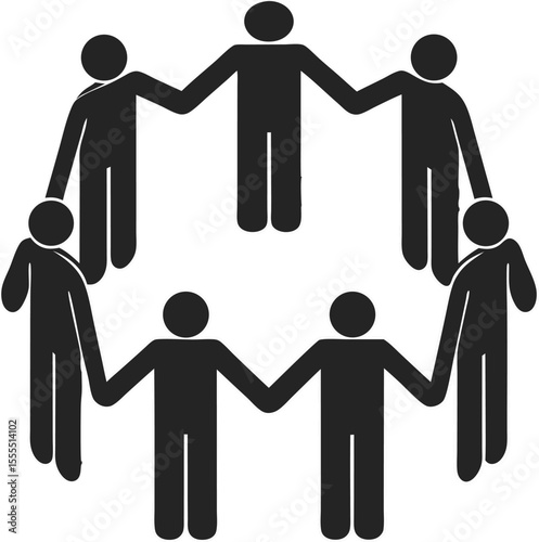 Black silhouette design depicting a circle of people holding hands unity concept