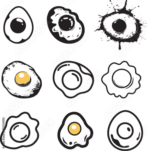Set of Fried Egg icon clean simple silhouette