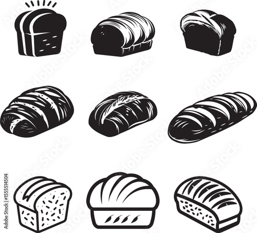 Set of Bread icon clean simple silhouette
