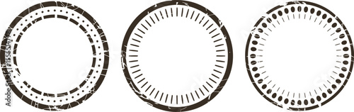 Vector grunge circle elements for design, distressed round frames and borders with different patterns editable stock vector