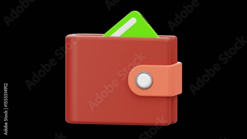 3D Animated Bouncing Wallet Icon Loop, 4K Animation, Alpha Channel