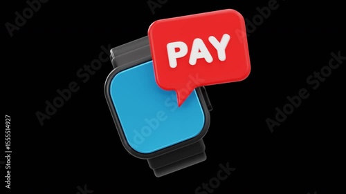 3D Animated Smartwatch Contactless Payment Icon, 4K Animation, Alpha Channel