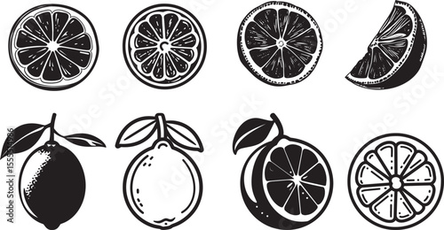 Set of Lemon slices icon clean simple