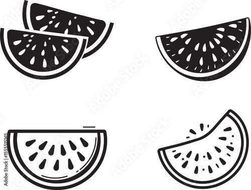 Set of Watermelon slices or portion icon clean simple silhouette