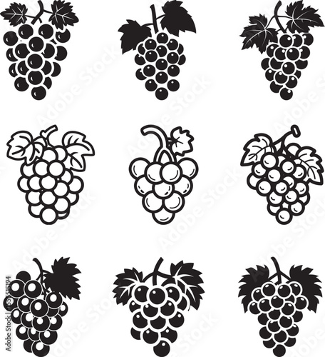 Set of Grapes icon clean simple silhouette