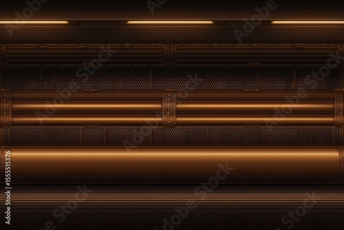 Futuristic interior with metallic and gridwork