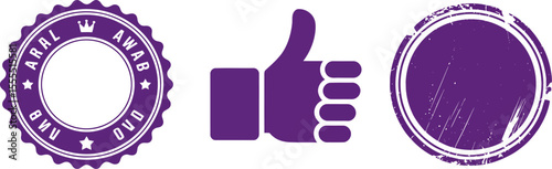 Purple stamp vector set with badge design like button and thumbs up for graphic elements and logo design editable stock vector