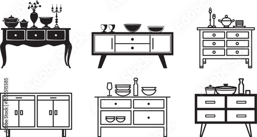 Collection of Buffet furniture icon clean simple silhouette
