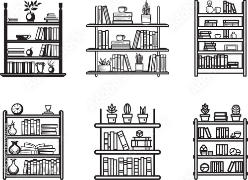 Collection of Bookshelf furniture icon clean simple linear