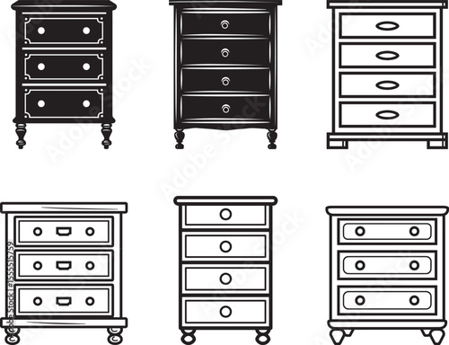 Collection of Chest of Drawers furniture icon clean simple silhouette