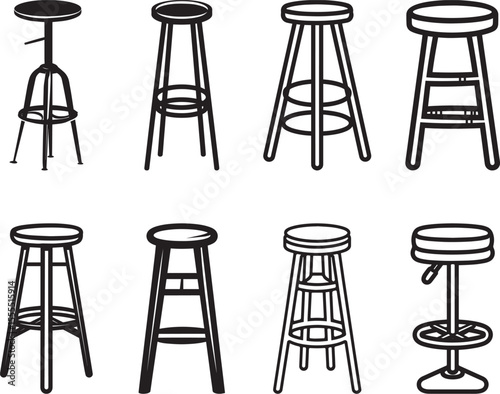 Collection of Bar Stool icon clean simple silhouette