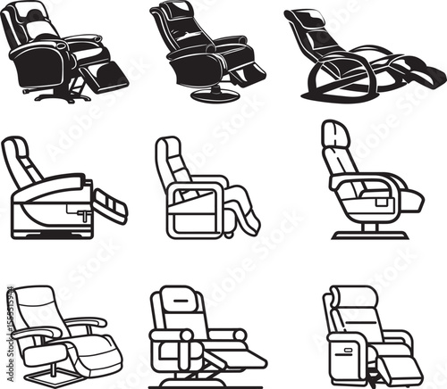 Collection of Recliner furniture icon clean simple silhouette
