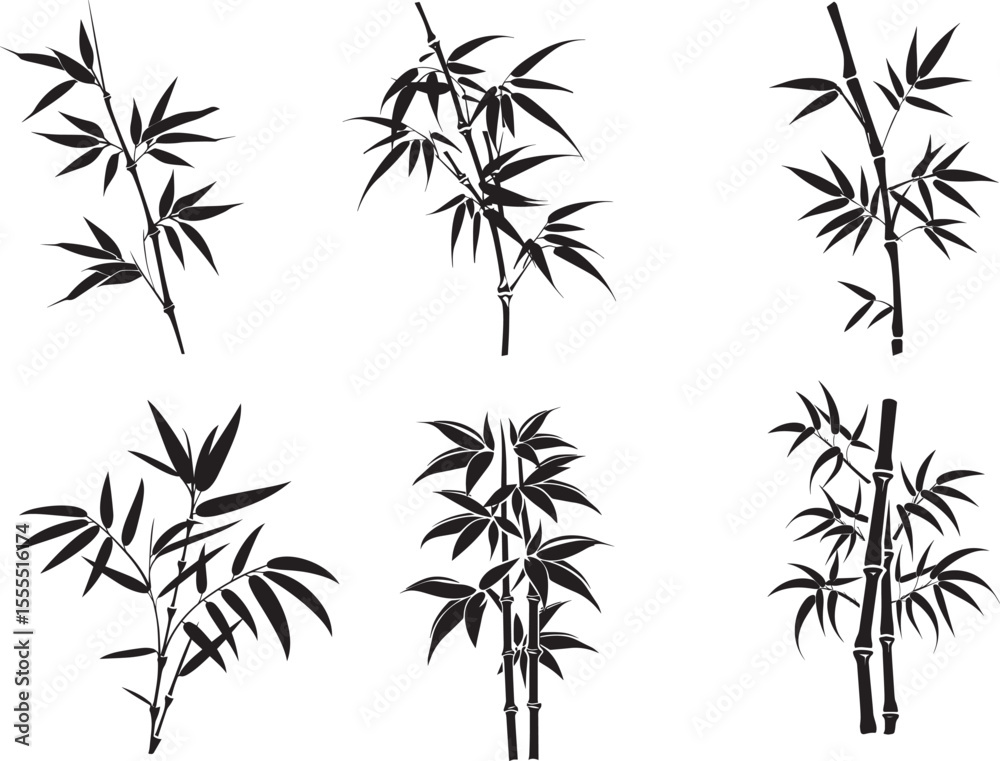 Naklejka premium Collection of Bamboo Leaf icon clean simple silhouette