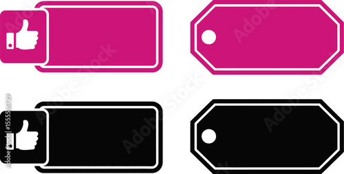 Vector price tags and like buttons for promotion and marketing in black and pink color schemes editable stock vector