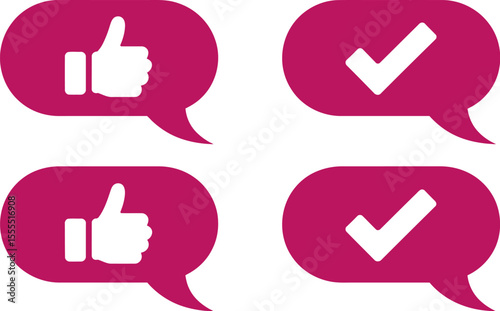 Social media feedback like and check mark icons in speech bubbles for positive response and approval editable stock vector