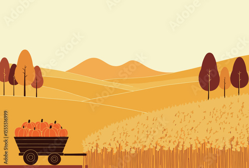 Pumpkin Harvest in Autumn Landscape