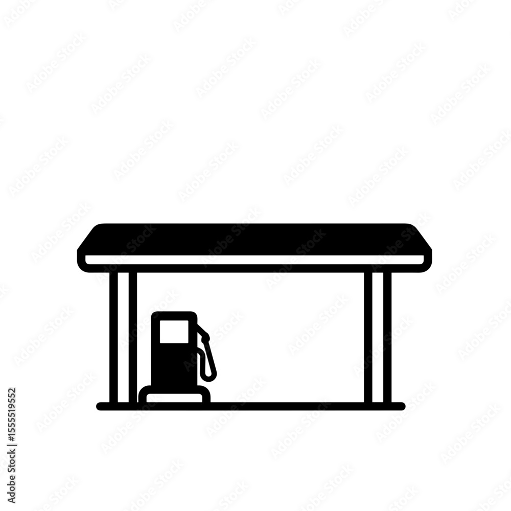 Fototapeta premium Fuel station icon with pump under canopy in minimalist design 