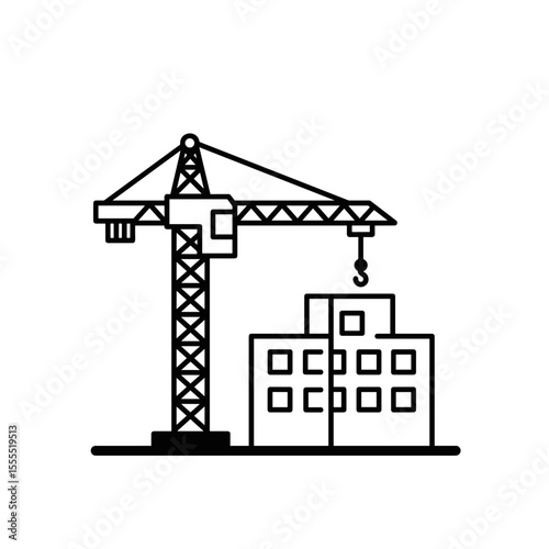 Construction crane working on urban buildings and structures  