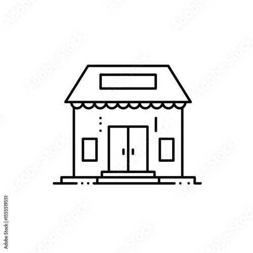 Simple line art illustration of a store front with double doors  