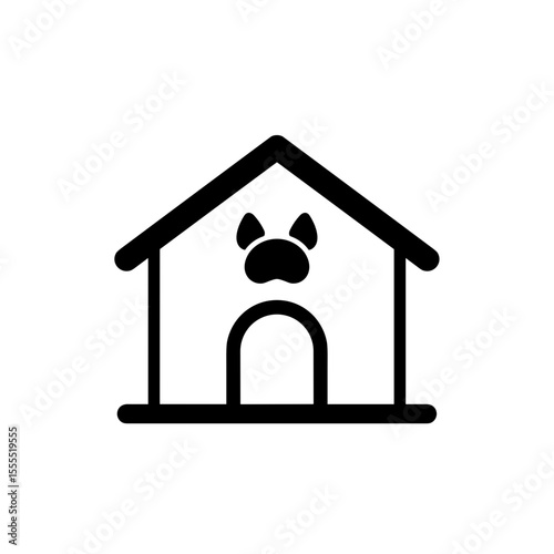 Simple dog house outline icon with paw print design  