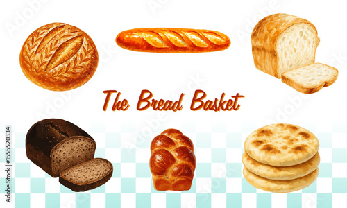 Set of Various Breads on White Background