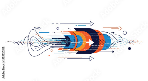 Abstract representation of data flow and digital transformation with visual elements of technological progress and information streams impacting business operations