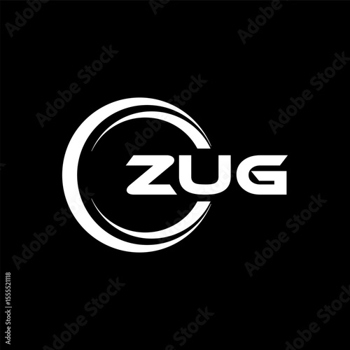 ZUG letter logo design with black background in illustrator, cube logo, vector logo, modern alphabet font overlap style. calligraphy designs for logo, Poster, Invitation, etc.