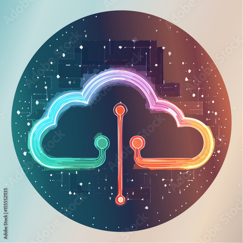 two overlapping cloud outlines in pastel lavender and mint green joined by a linking node