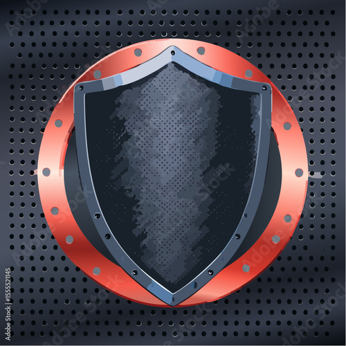 matte gunmetal heater shield with segmented inner ring of glowing neon coral accents