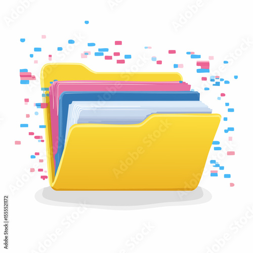 classic safety yellow folder with offset hot pink and cobalt clones creating glitch effect