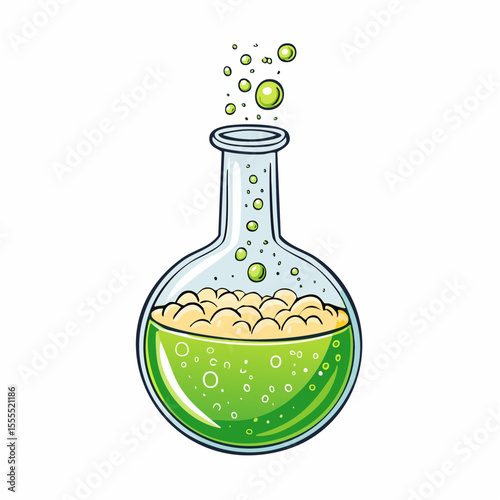 rounded acid-green flask with bubbly neon-yellow foam spilling over and charcoal outline