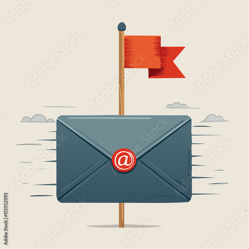 matte charcoal envelope with chrome scarlet flag icon and upright post for message alert