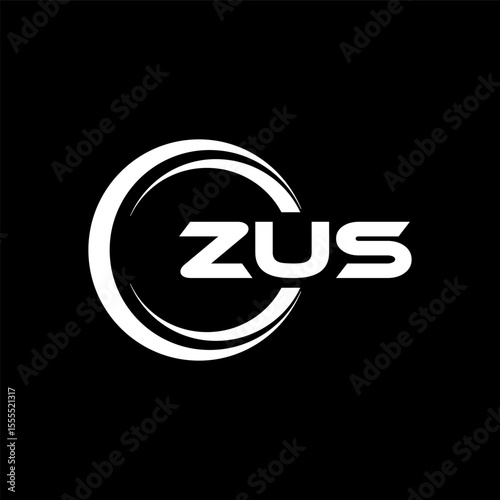 ZUS letter logo design with black background in illustrator, cube logo, vector logo, modern alphabet font overlap style. calligraphy designs for logo, Poster, Invitation, etc.