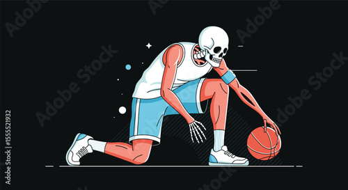 The Skeletal Athlete Dribbling the Basketball With Intense Focus on the Court