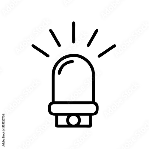 Outline icon of a blinking light or siren emitting rays, symbolizing alert, warning, or emergency. Minimalist vector illustration for web design, app, print