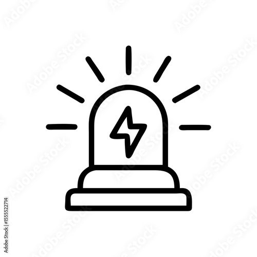 Alarm siren with lightning bolt inside. Line icon. Emergency warning concept. Vector illustration symbol for app interface, web page design, UI