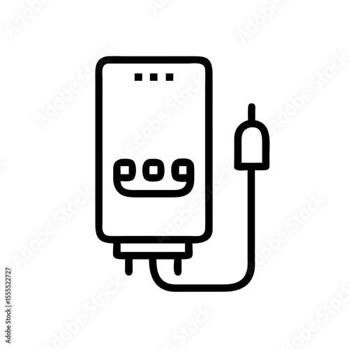 Water heater appliance with electric plug and display. Household equipment symbol. Outline vector icon for home services website.