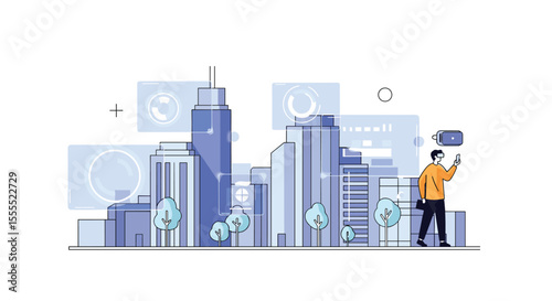 Modern Cityscape with Augmented Reality Technology Enhancing Urban Exploration and Data Visualization