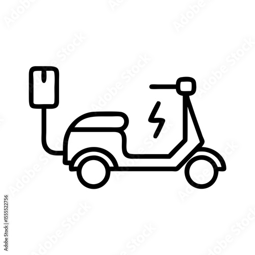 Electric scooter charging with power plug and lightning symbol icon. Eco friendly transportation concept. Vector outline icon for app, web, interface design