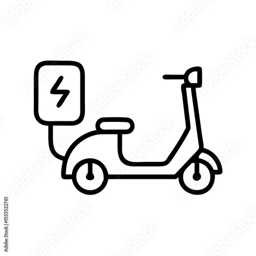 Electric scooter charging icon vector for eco friendly transport and sustainable mobility concept, simple outline style