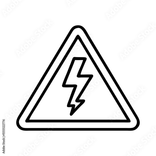 Black line icon of a warning sign with a lightning bolt symbol, representing danger and caution. Vector line icon for industrial safety.