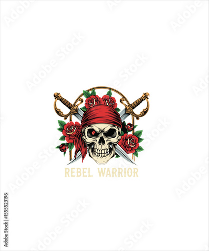  Skull with bandanna and swords, a rebellious warrior design