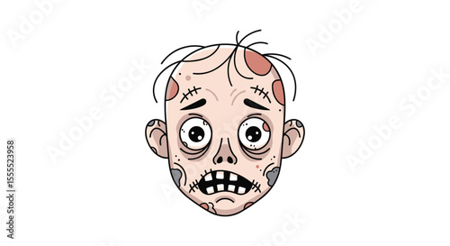 Creepy Cartoon Character Face With Spooky Grin and Wide Eyes Showing Distressed Expression